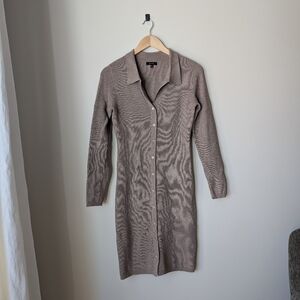 Quince Ribbed Button-Front Collared Dress - Taupe